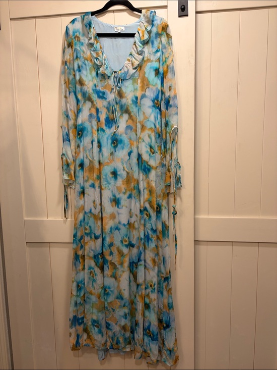 Rays For Days Dresses & Skirts - Sky Blue Floral Ruffled V-Neck Maxi Dress